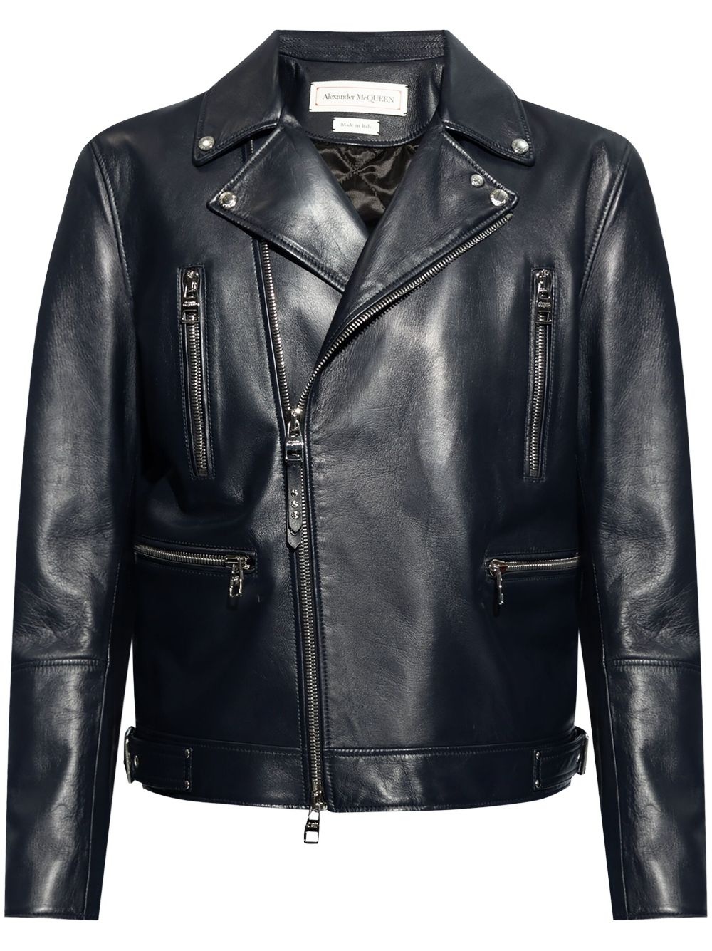 notched-lapels leather biker jacket - 1