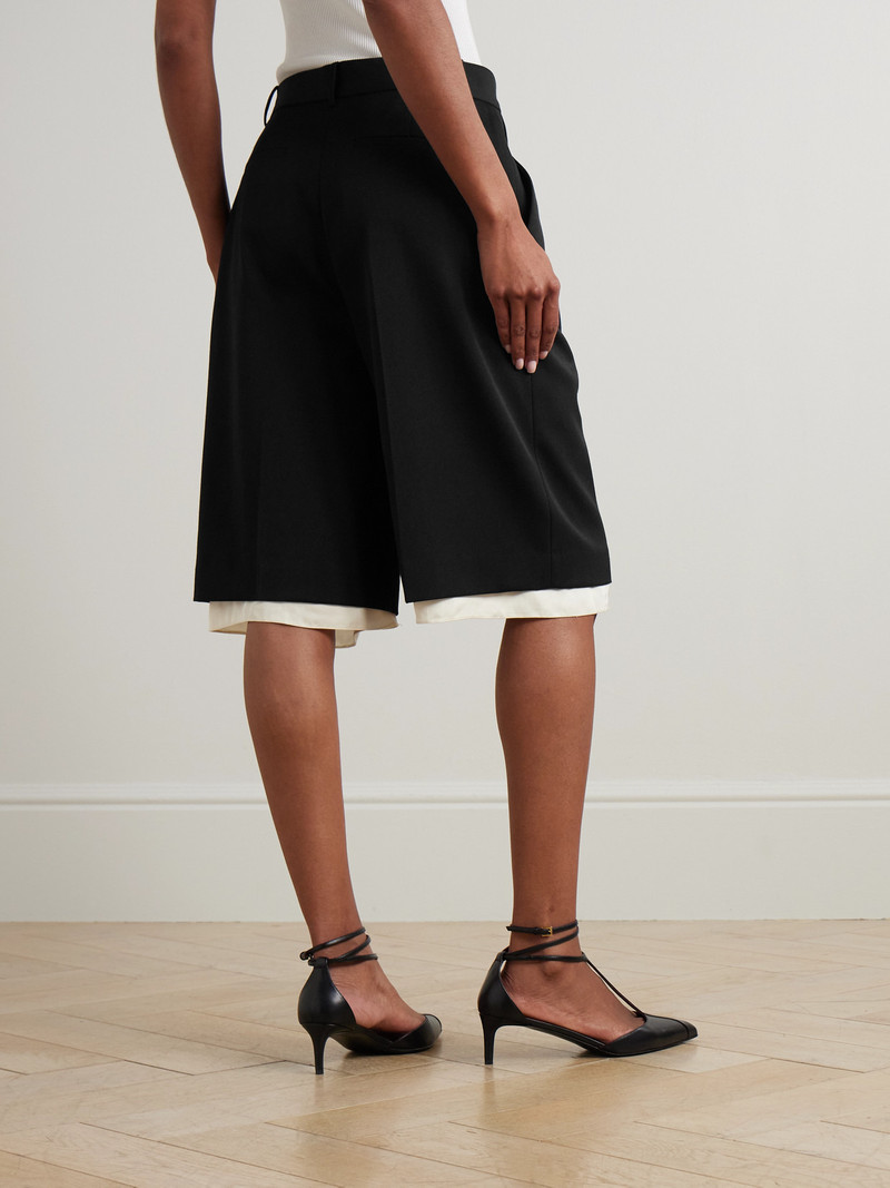 Satin-trimmed Pleated Woven Shorts 3