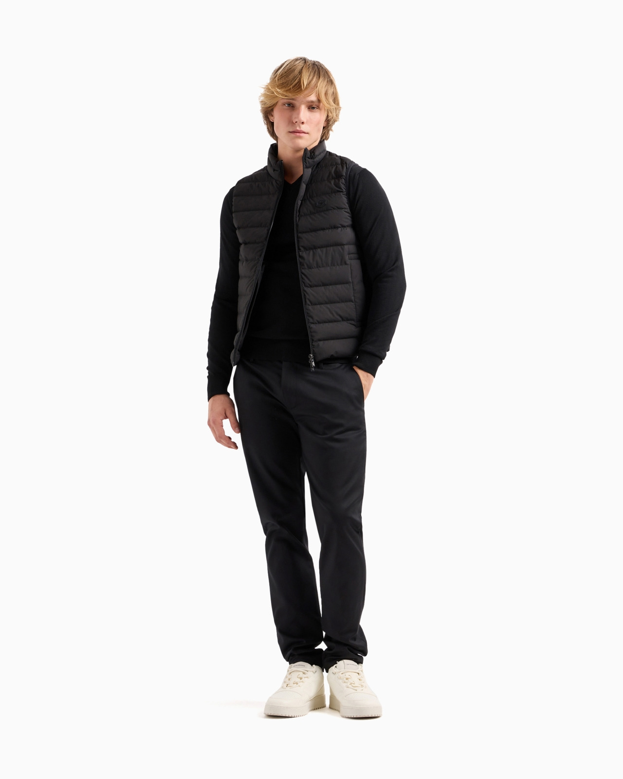 Sleeveless full-zip down jacket in quilted nylon with eagle logo patch - 2