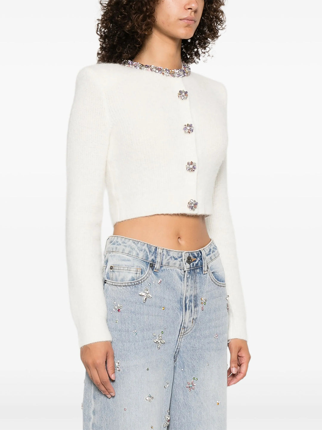 Cream Embellished Trim Cardigan - 3
