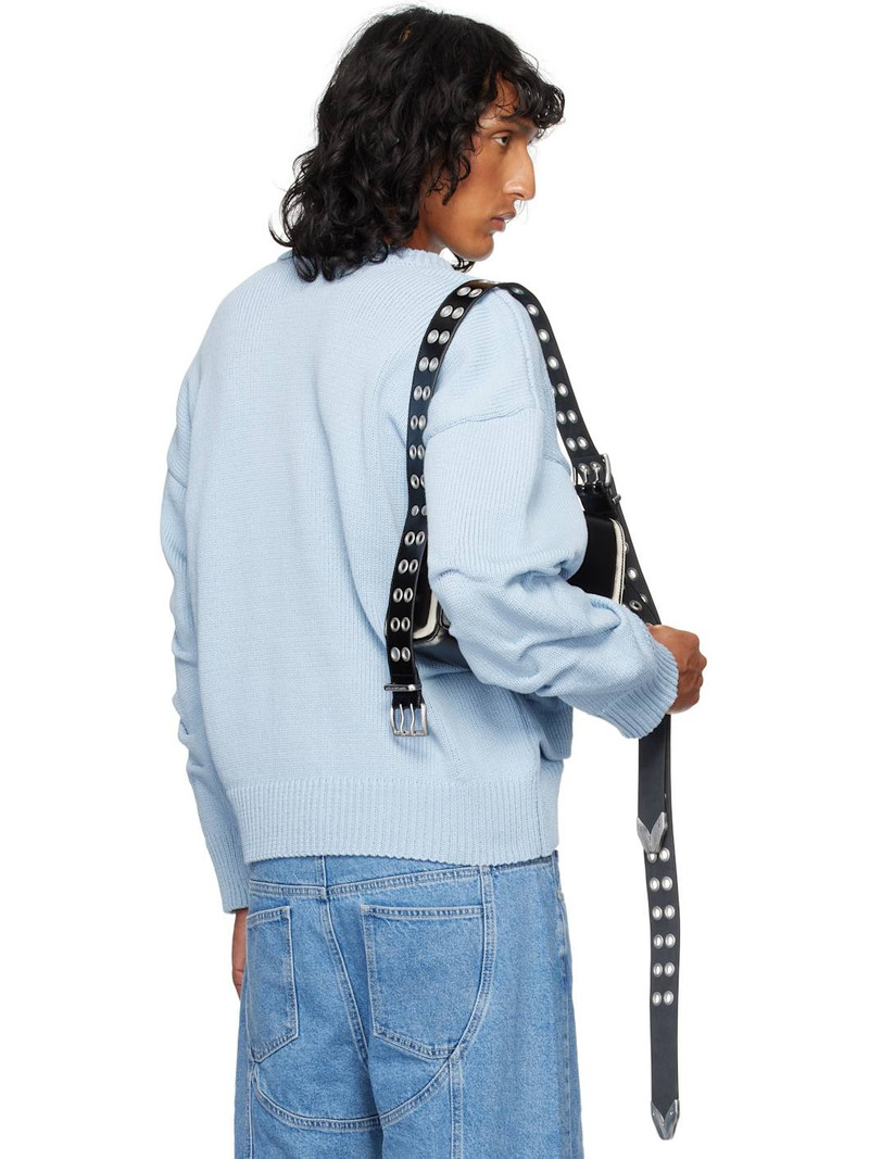 Blue Rollover Cotton Knit Sweater 3