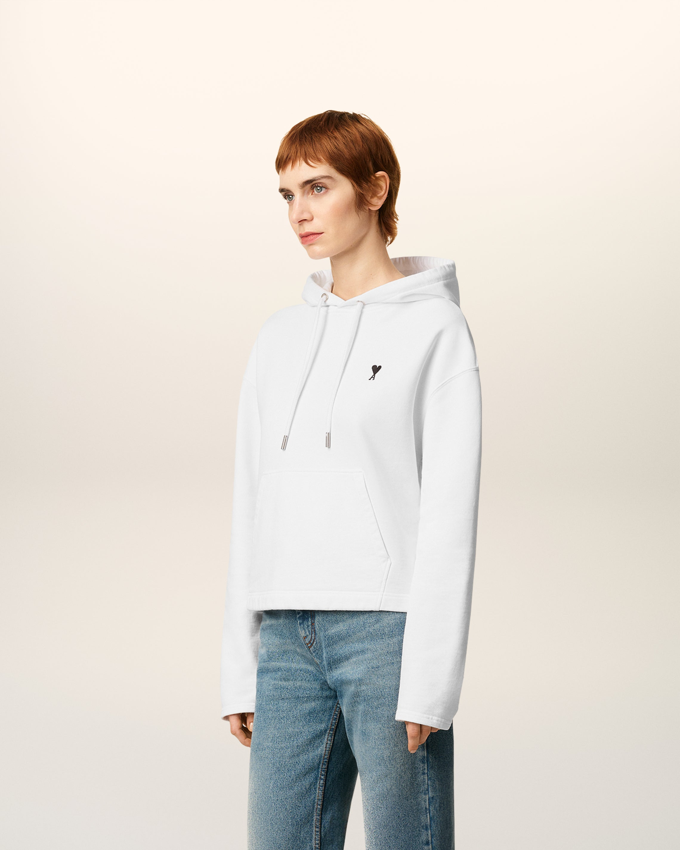 WHITE COTTON CONTRASTED AMI DE COEUR HOODIE - 6