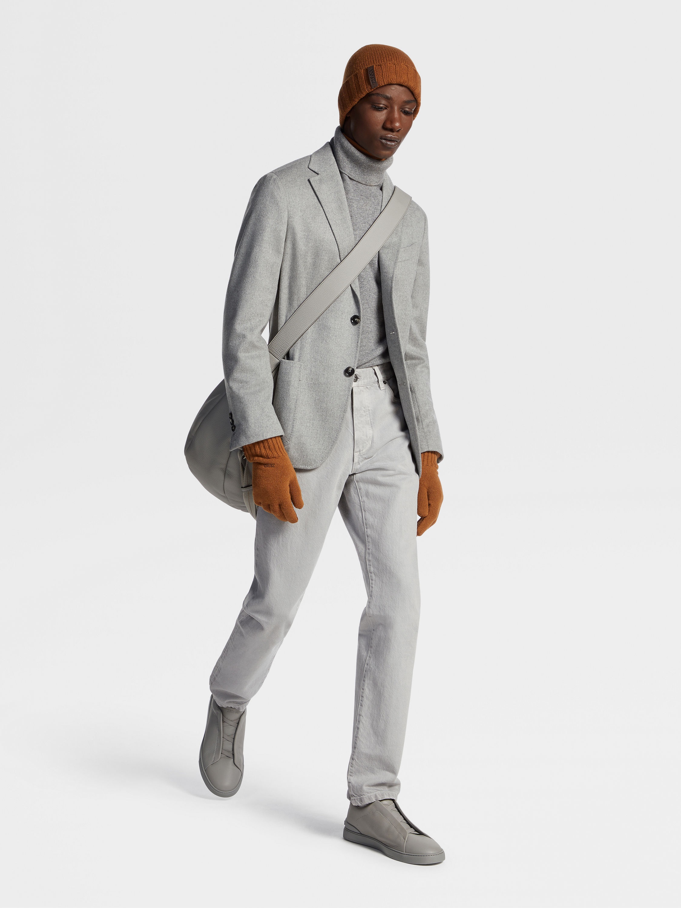 GREY MÉLANGE MARBLED COTTON ROCCIA JEANS - 6