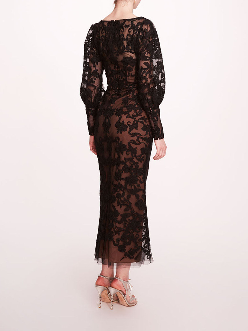 Marchesa LONG SLEEVE CORDED MIDI DRESS outlook