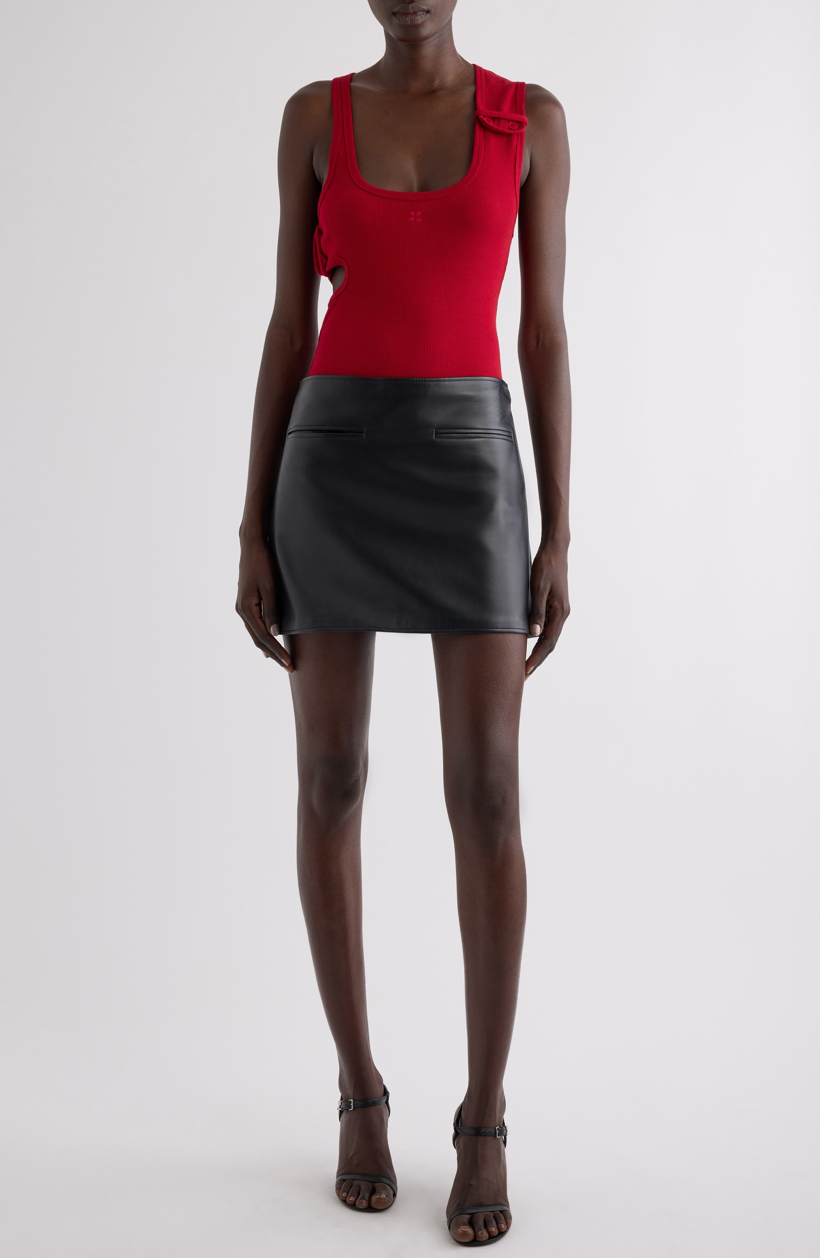 Courrèges Double Buckle Rib Tank in Ruby at Nordstrom - 2