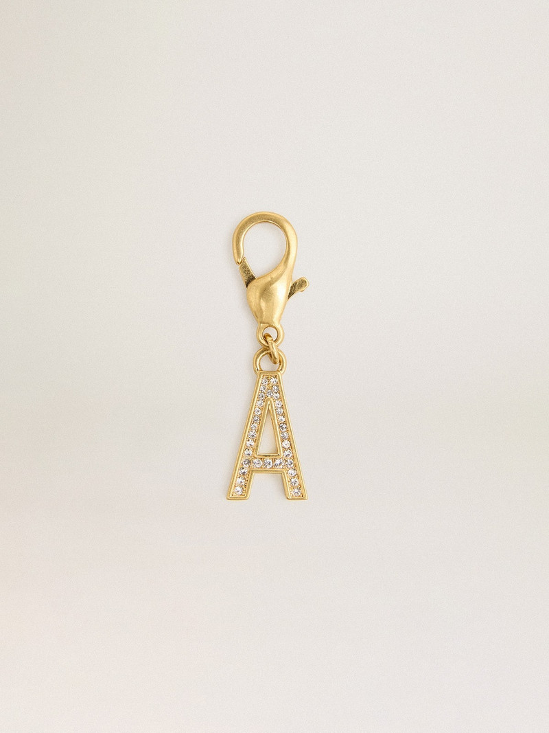Letter A charm in gold-colored brass with crystals 1