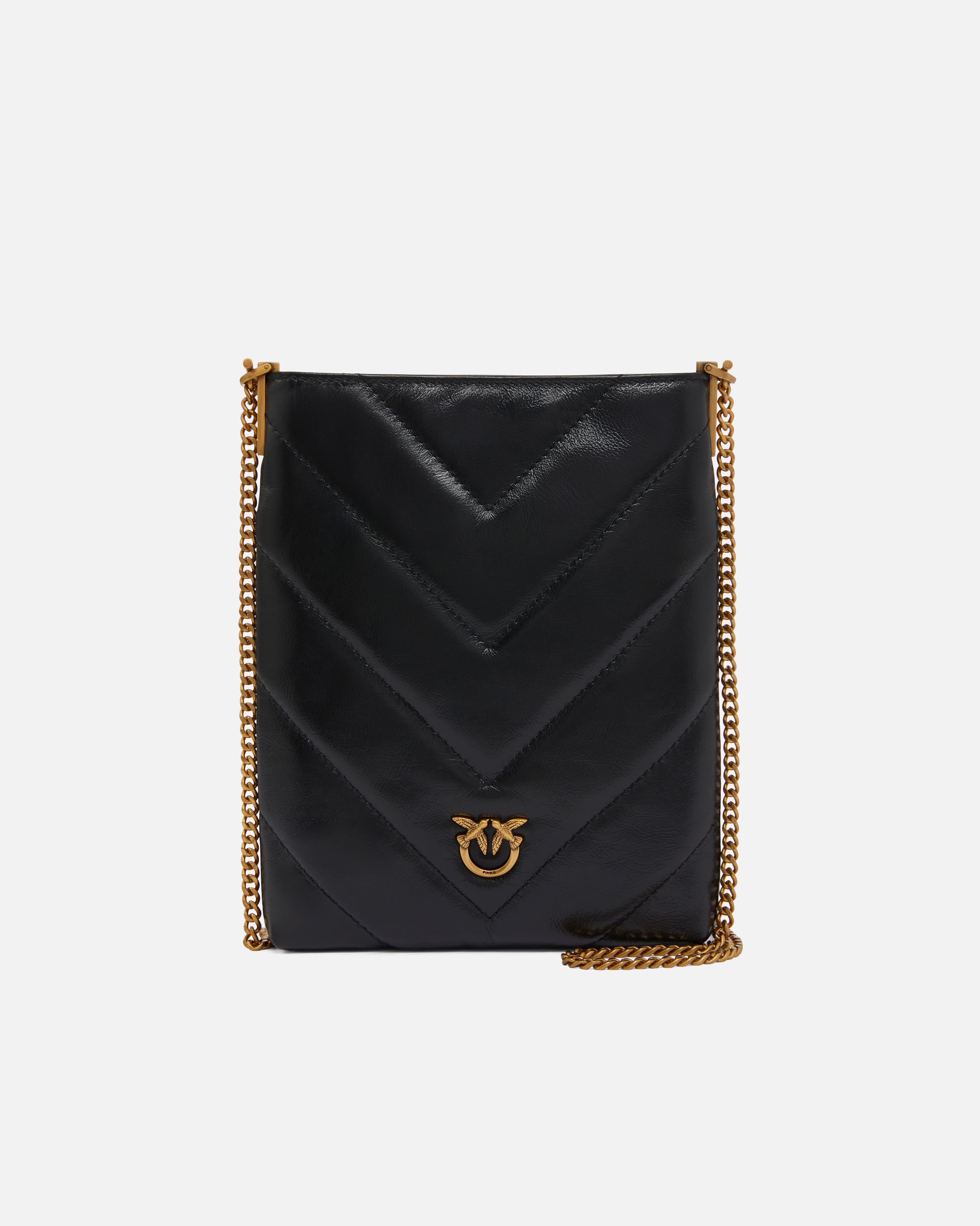 SMALL FLAT SHOULDER POUCH IN CHEVRON-PATTERNED LEATHER - 1