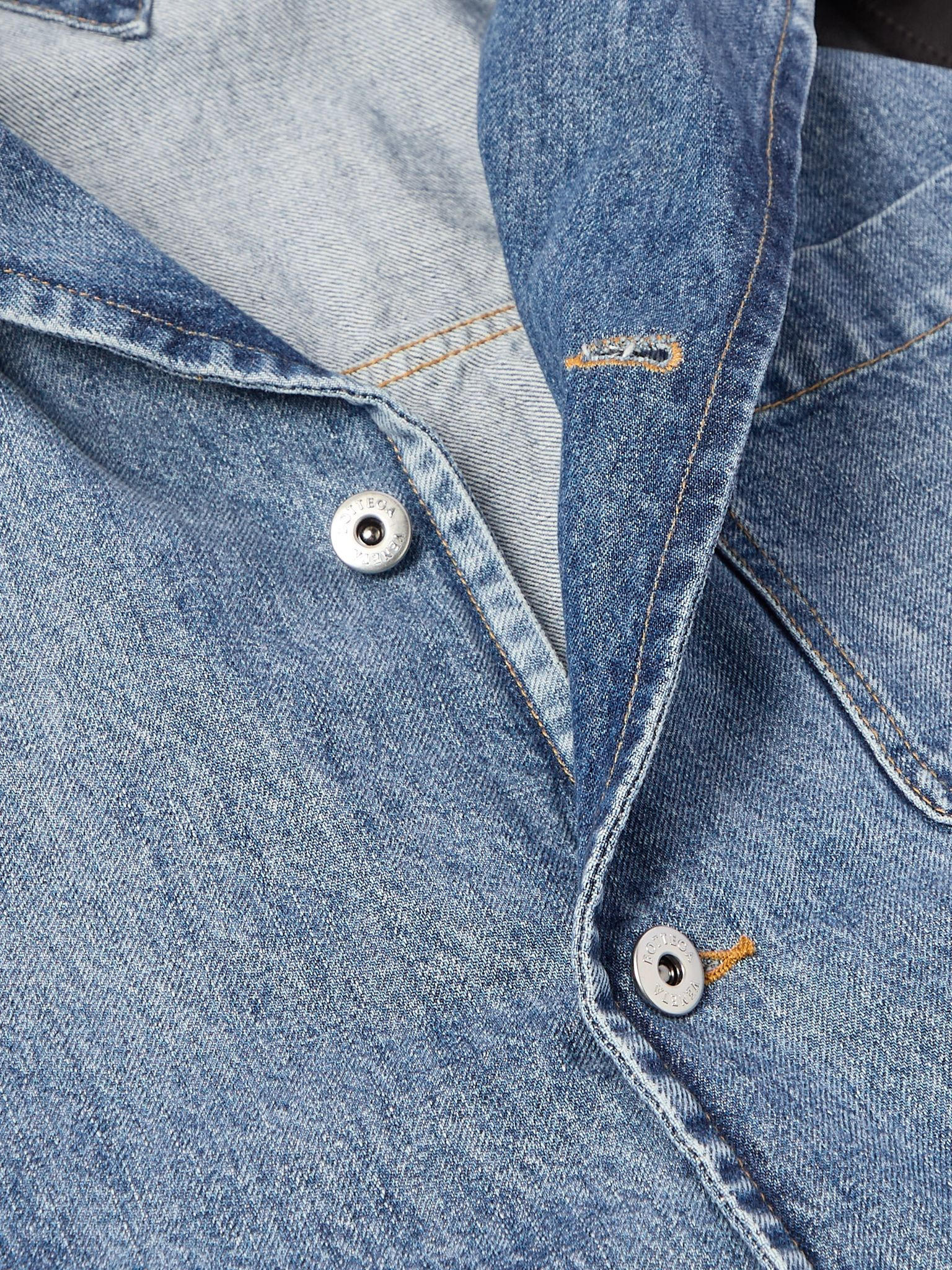 Intrecciato Leather-Panelled Denim Jacket Blue - 5