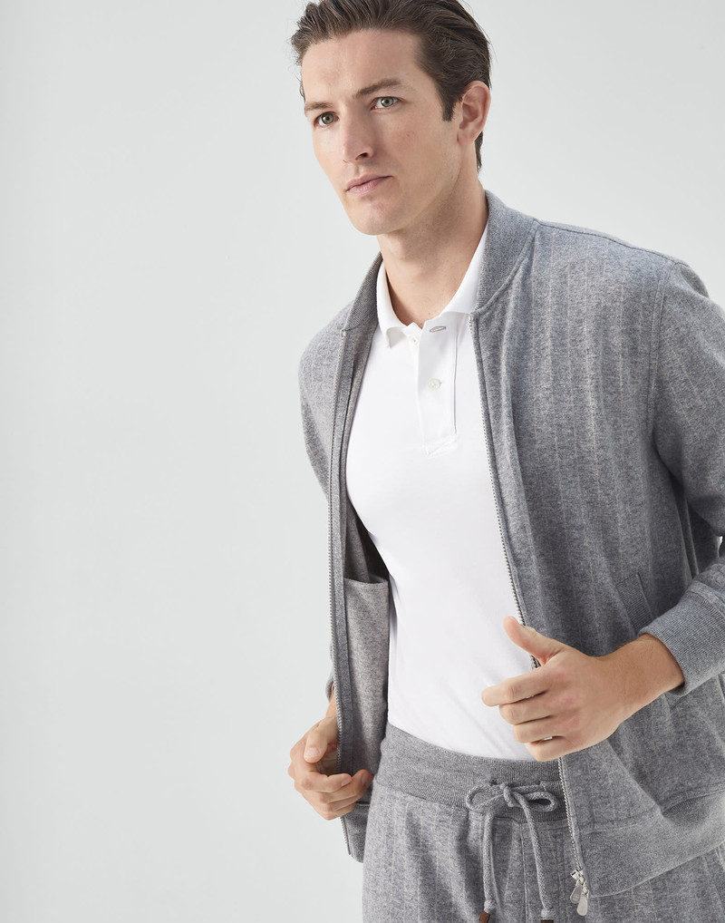 Cashmere and cotton chalk stripe French terry sweatshirt with zipper 4