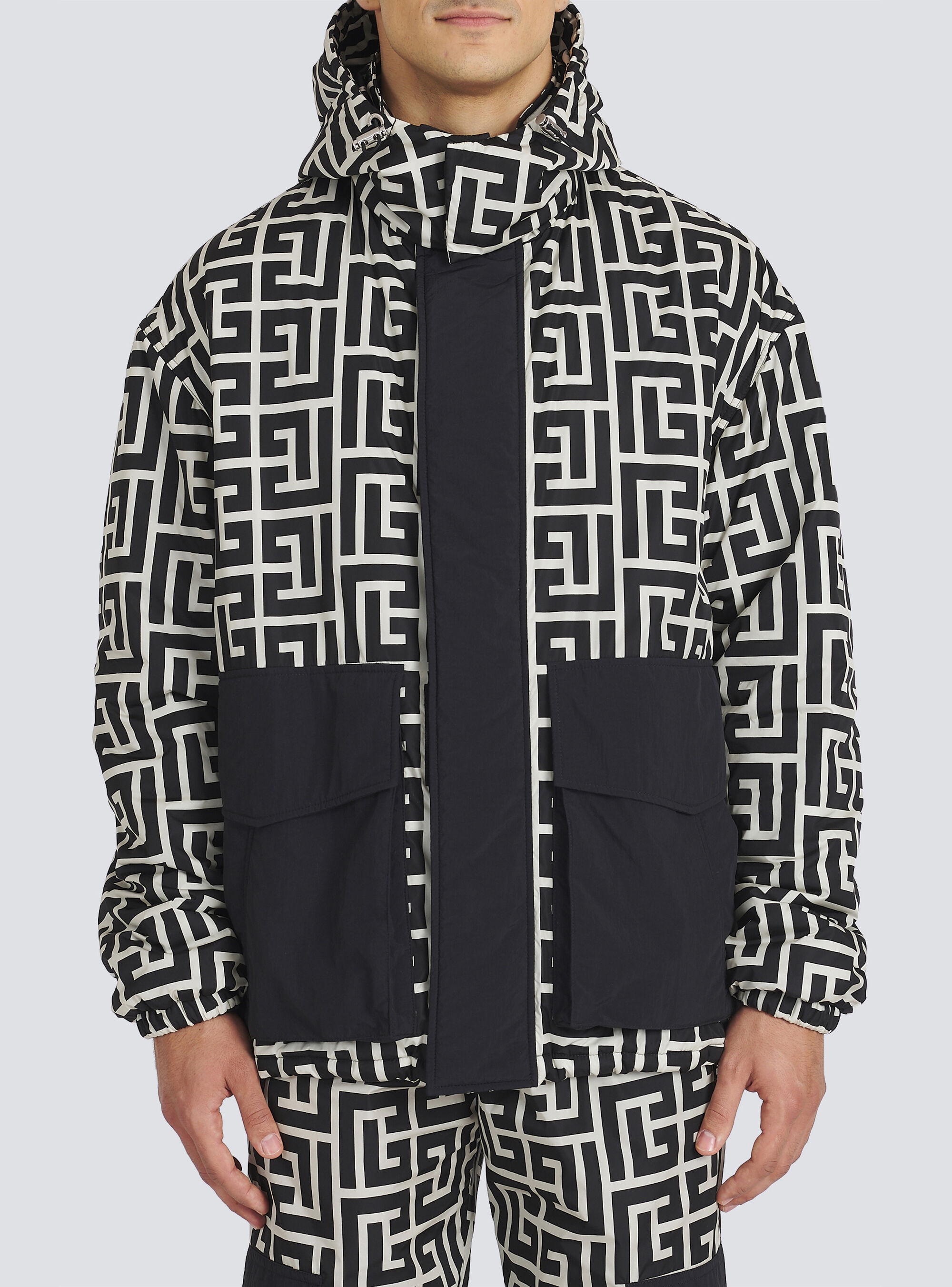 Hooded nylon jacket with maxi Balmain monogram - 6