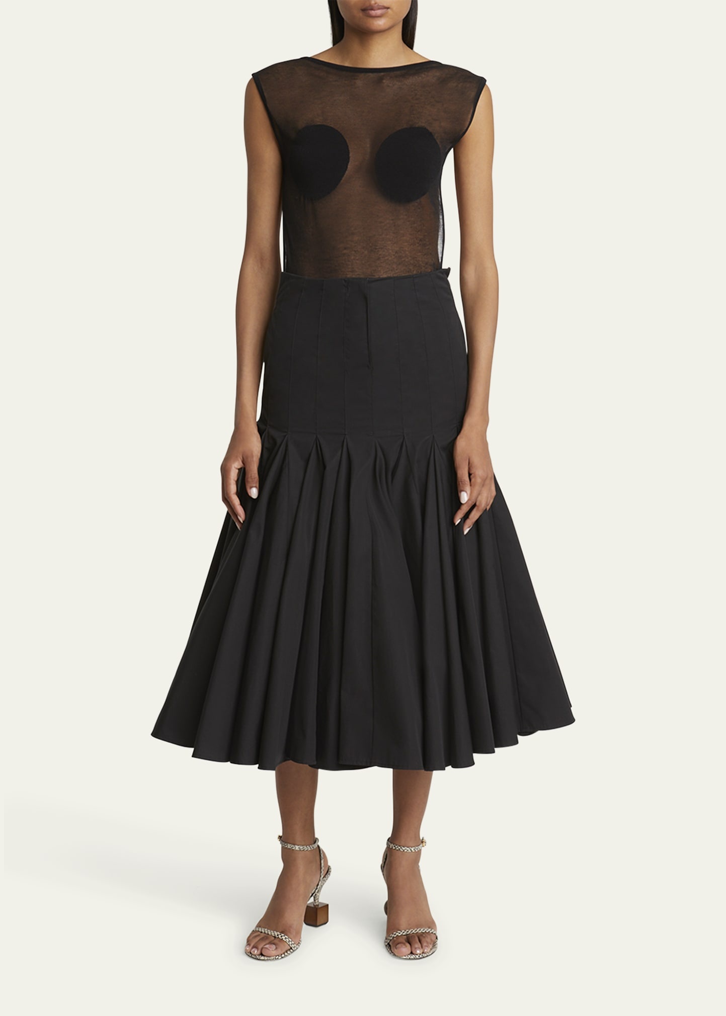 JACQUEMUS Agave Drop-Waist Pleated Flare Midi Skirt