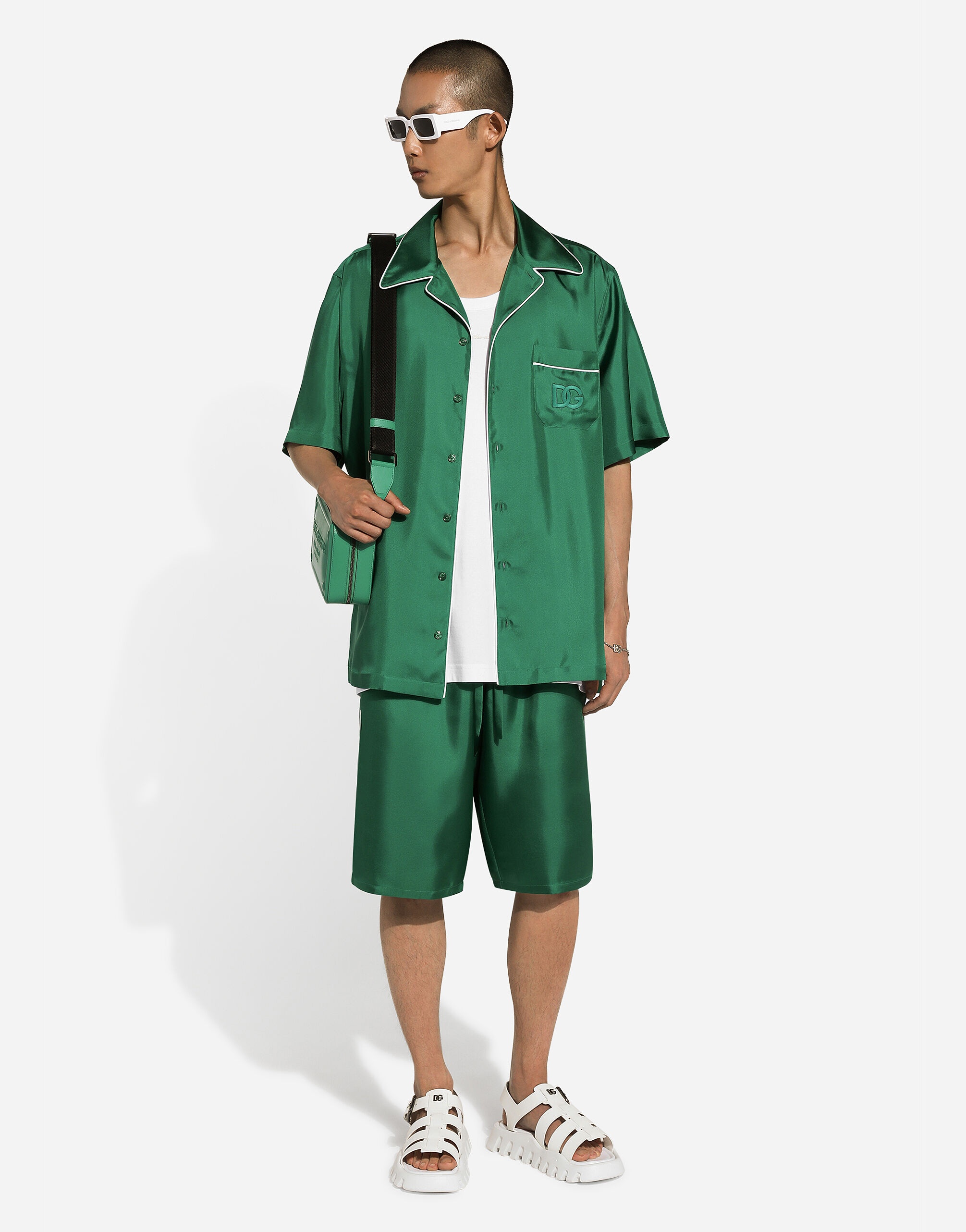 Embroidered silk jogging shorts - 5