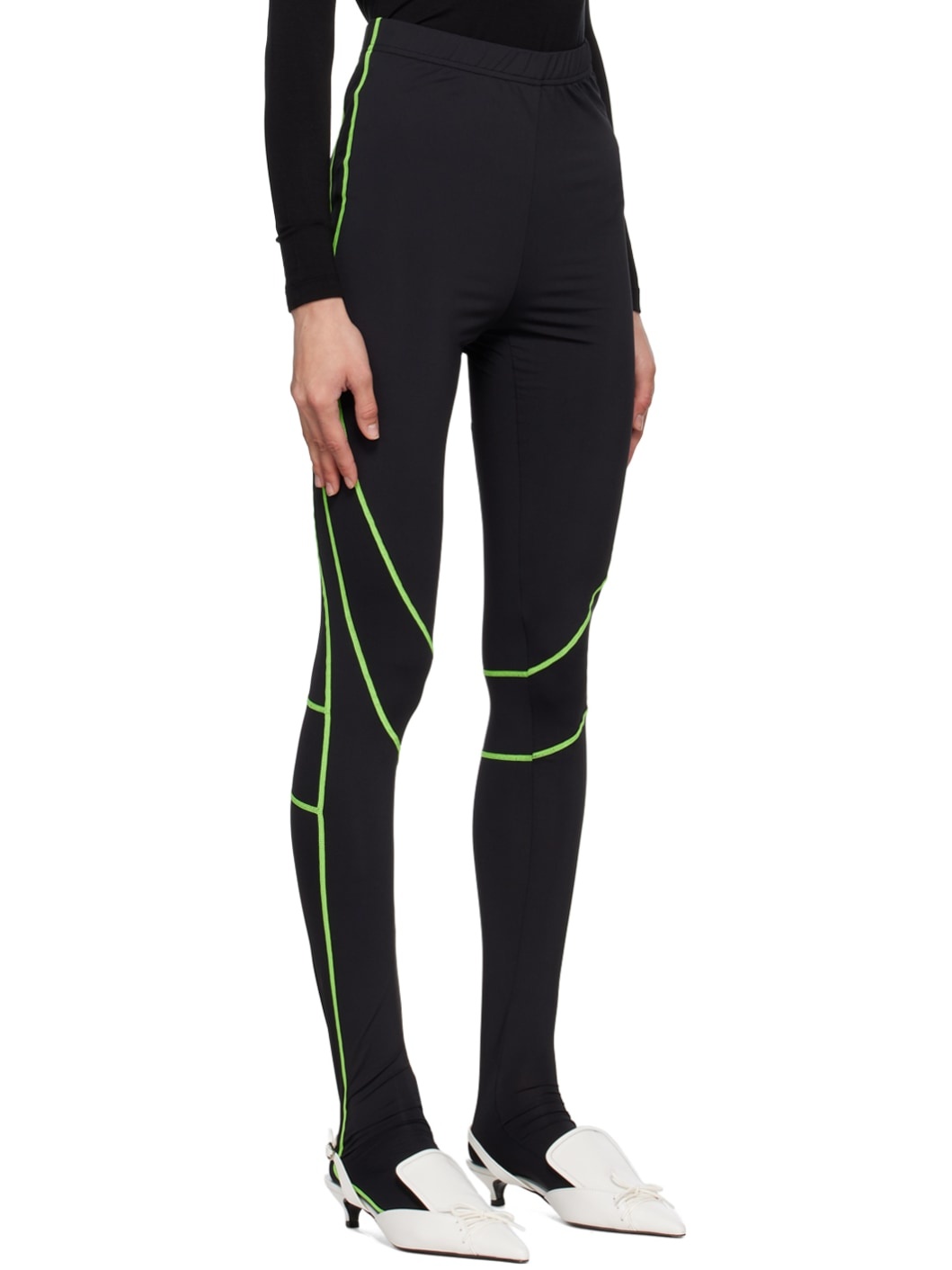 Black Contrast Stitch Leggings - 2