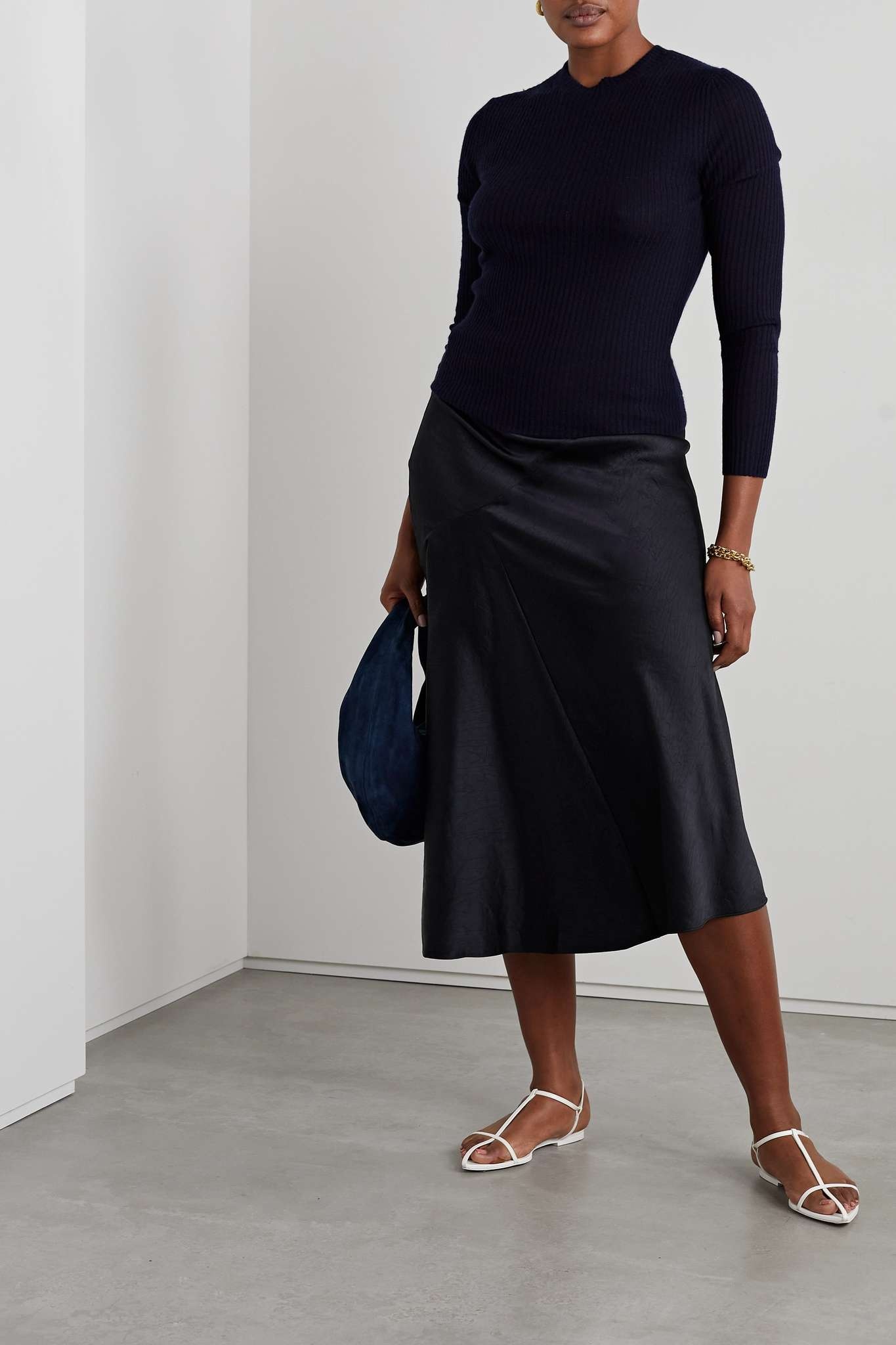 Draped crinkled-satin midi skirt - 2