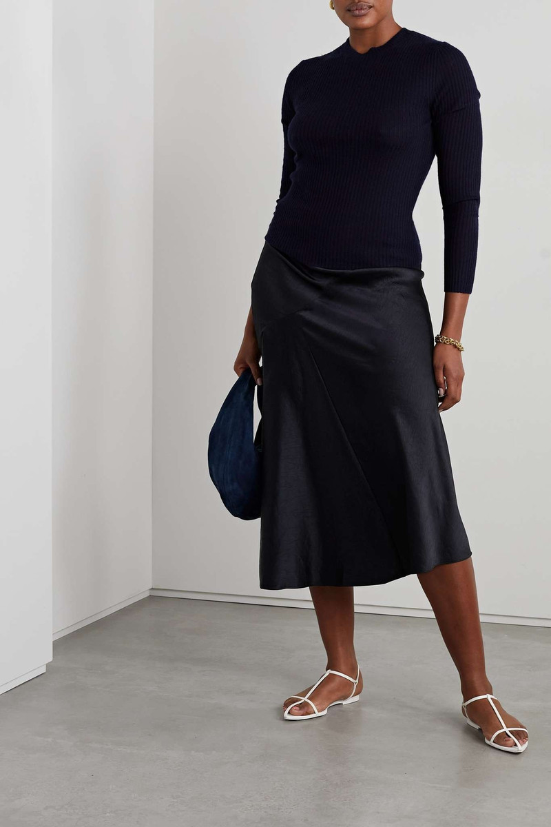 Vince Draped crinkled-satin midi skirt outlook