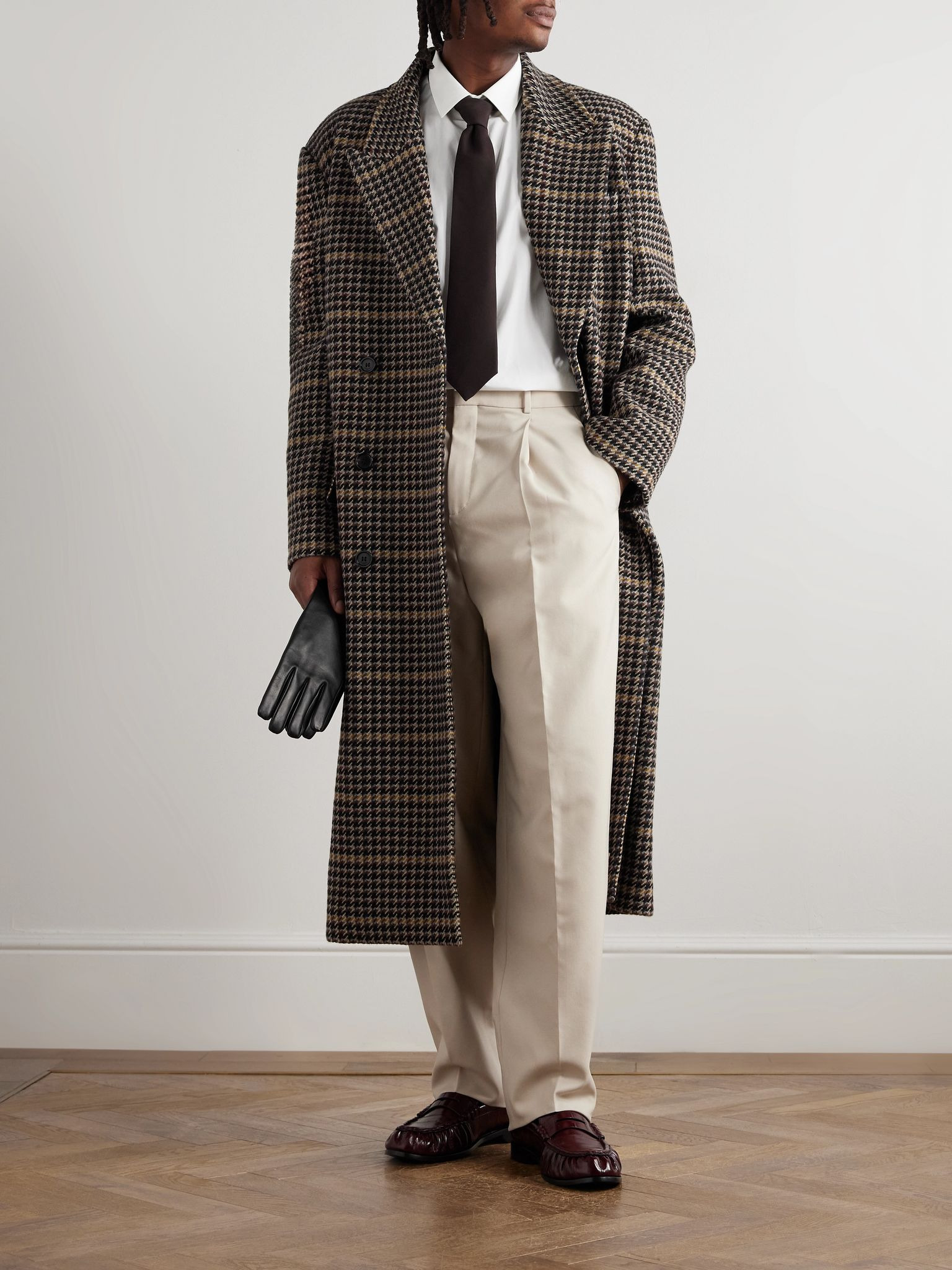 Double-Breasted Houndstooth Wool Coat Black - 2