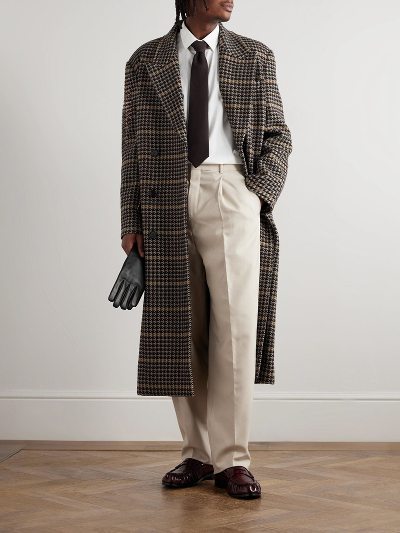 SAINT LAURENT Double-Breasted Houndstooth Wool Coat Black outlook