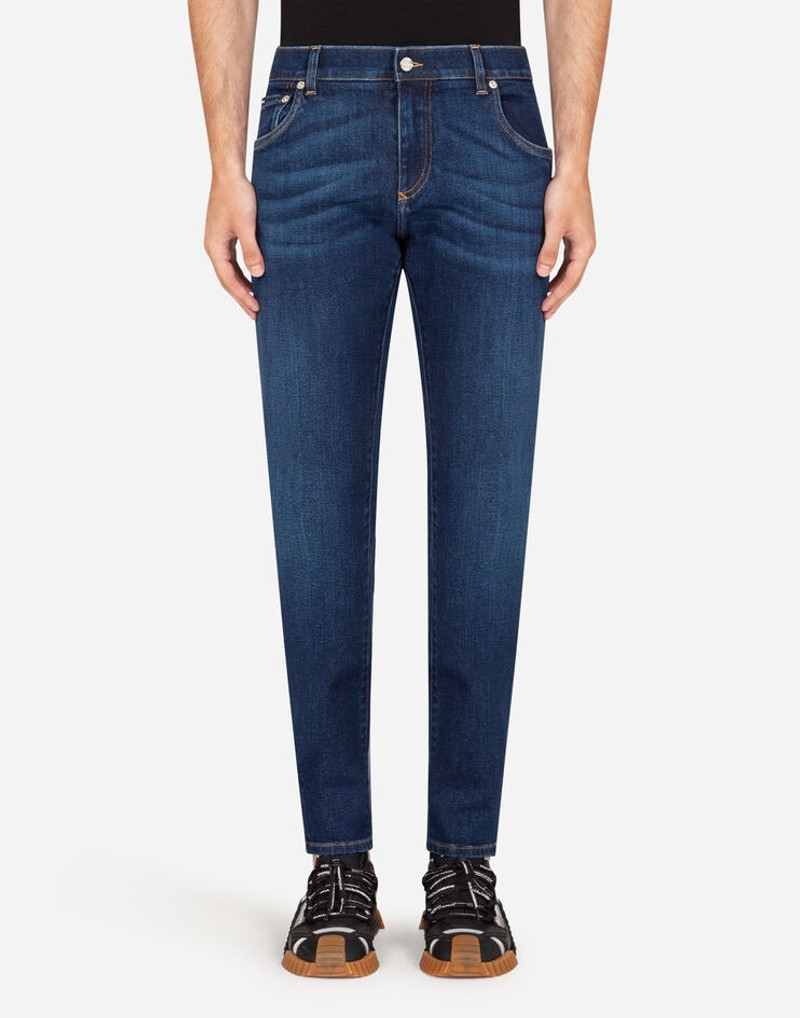 Washed blue skinny stretch jeans 1