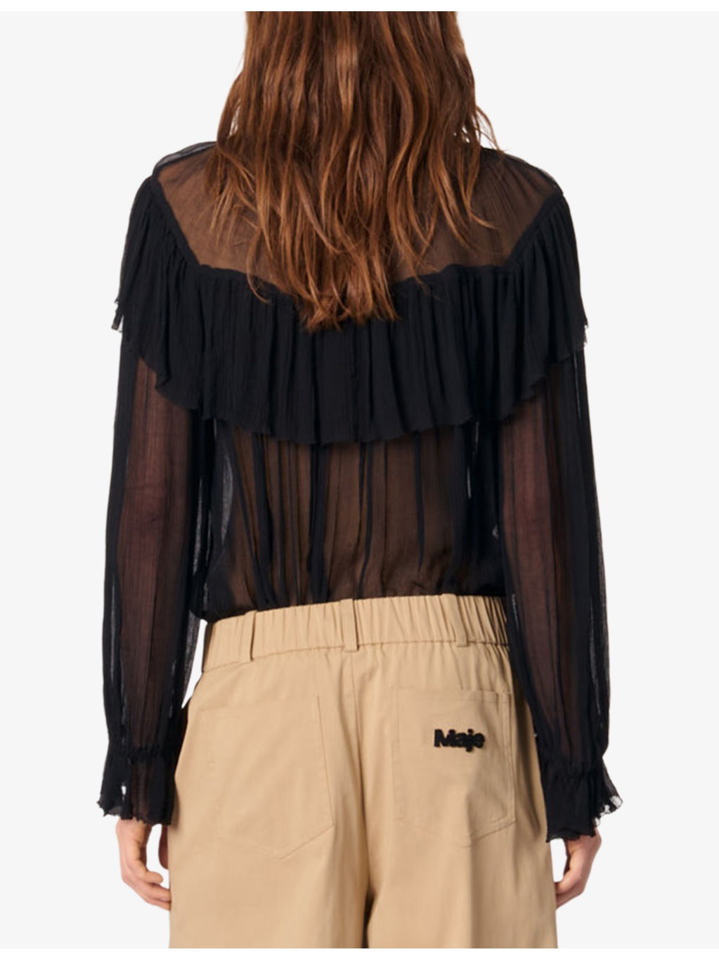 Long-Sleeved Sheer Chiffon Blouse - 4