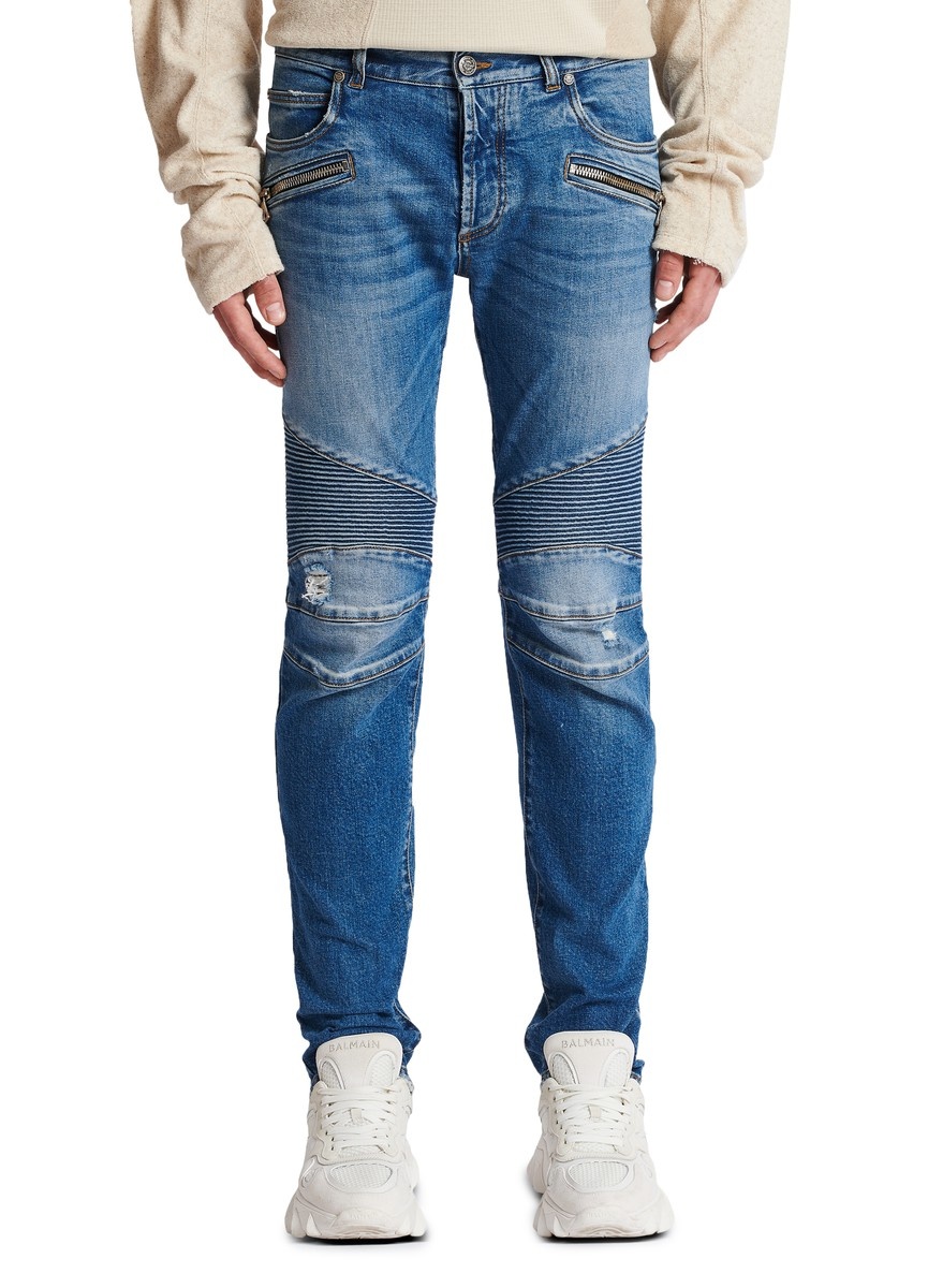 Tapered ripped blue cotton jeans - 2