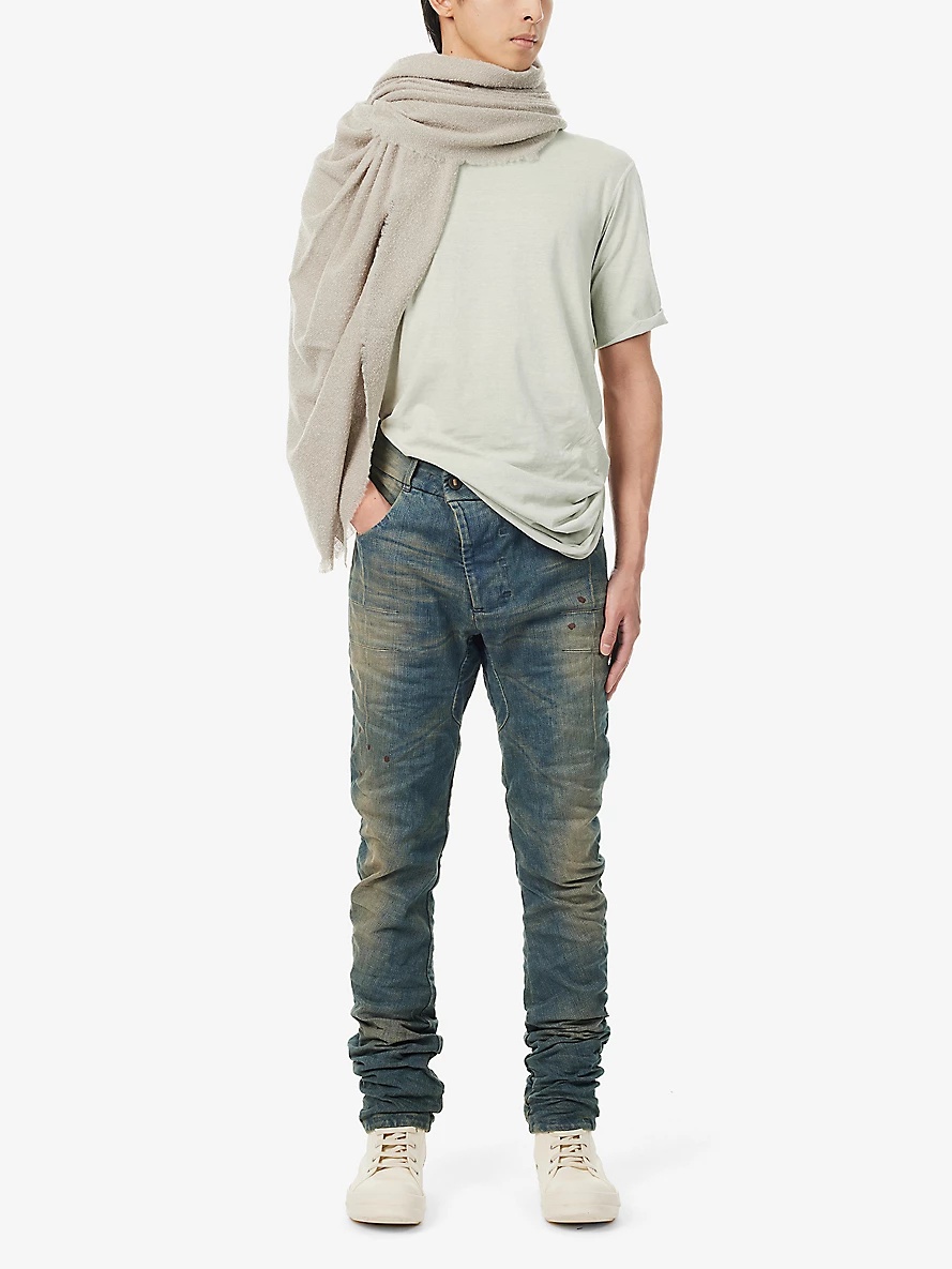 Asymmetric-waist drawstring-trim regular-fit stretch-denim jeans - 2