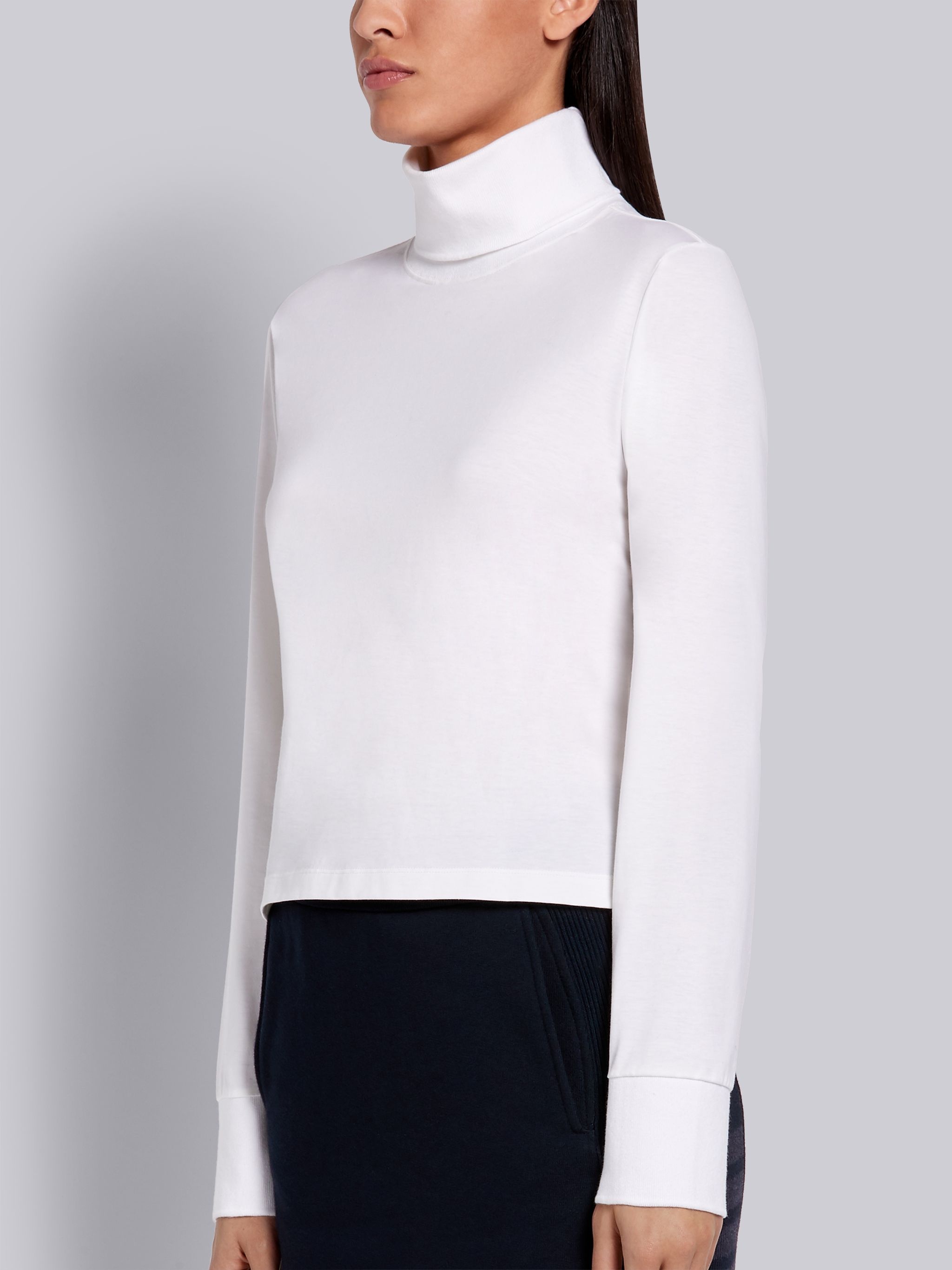 White Lightweight Cotton Jersey Long Sleeve Turtleneck - 2