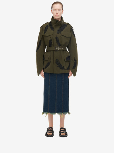 Alexander McQueen Women's Feather Embroidery Parka Jacket in Khaki outlook