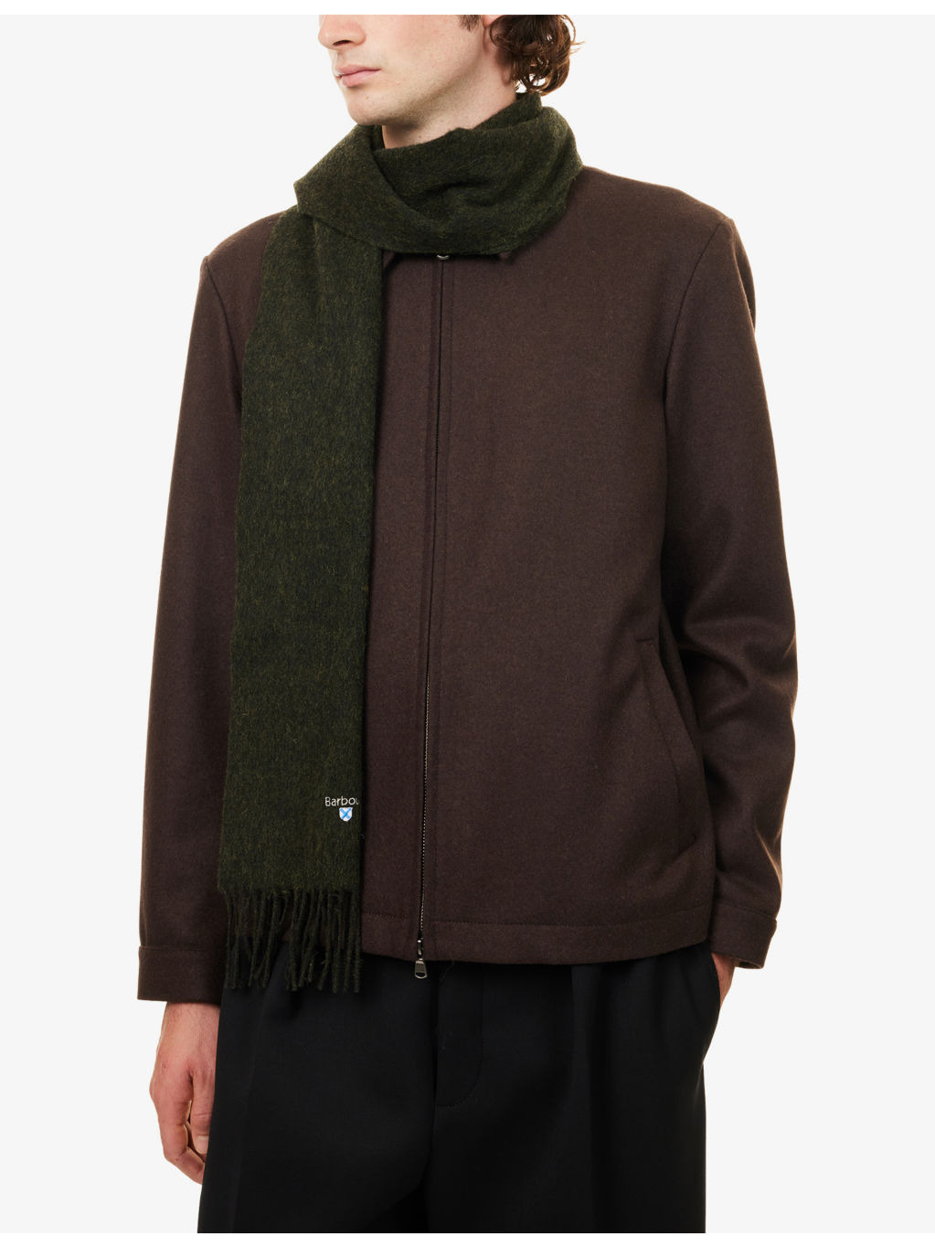 Plain Logo-Embroidered Lambswool Scarf - 2