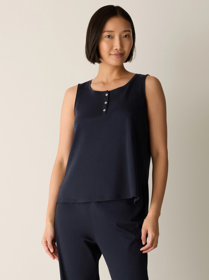 EILEEN FISHER Organic Cotton Interlock Henley Sleep Tank outlook