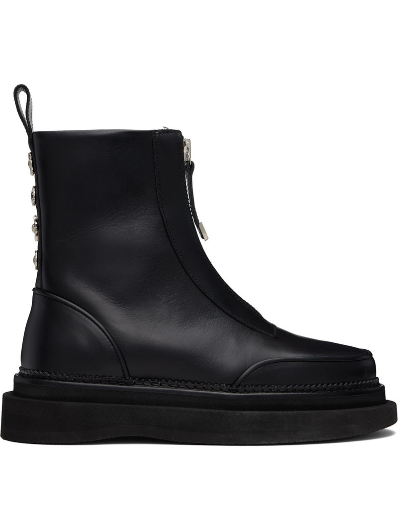 Black Leather AJ1430 Zip-Up Boots 1