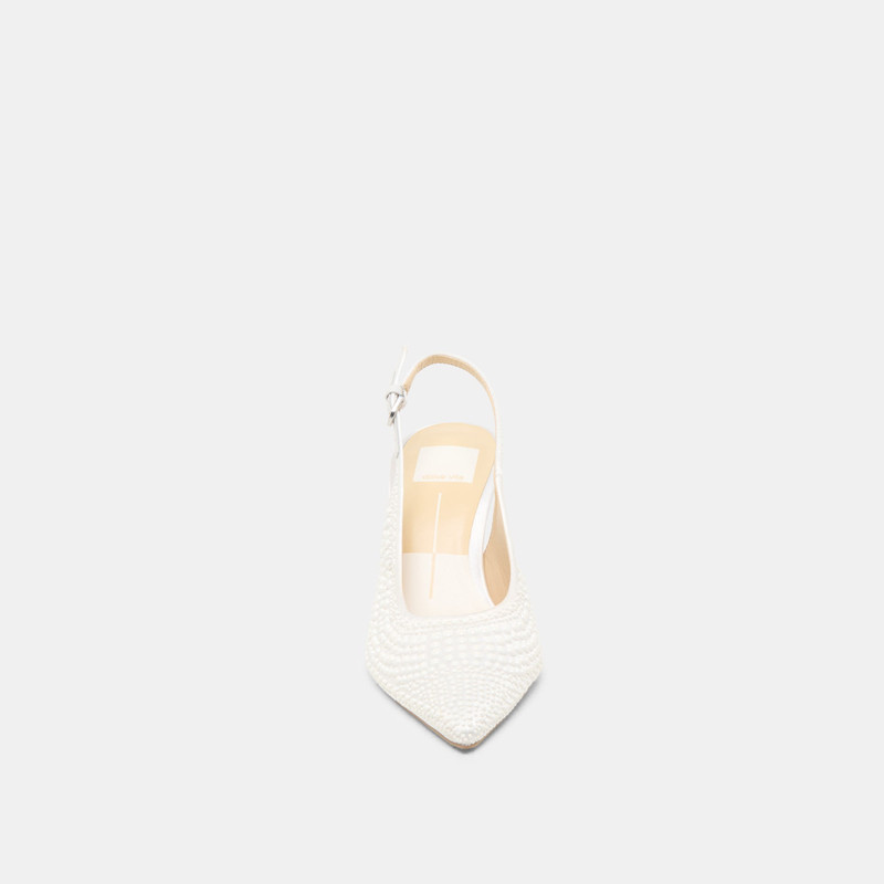 ELASI PEARL HEELS TRUE WHITE SATIN 8