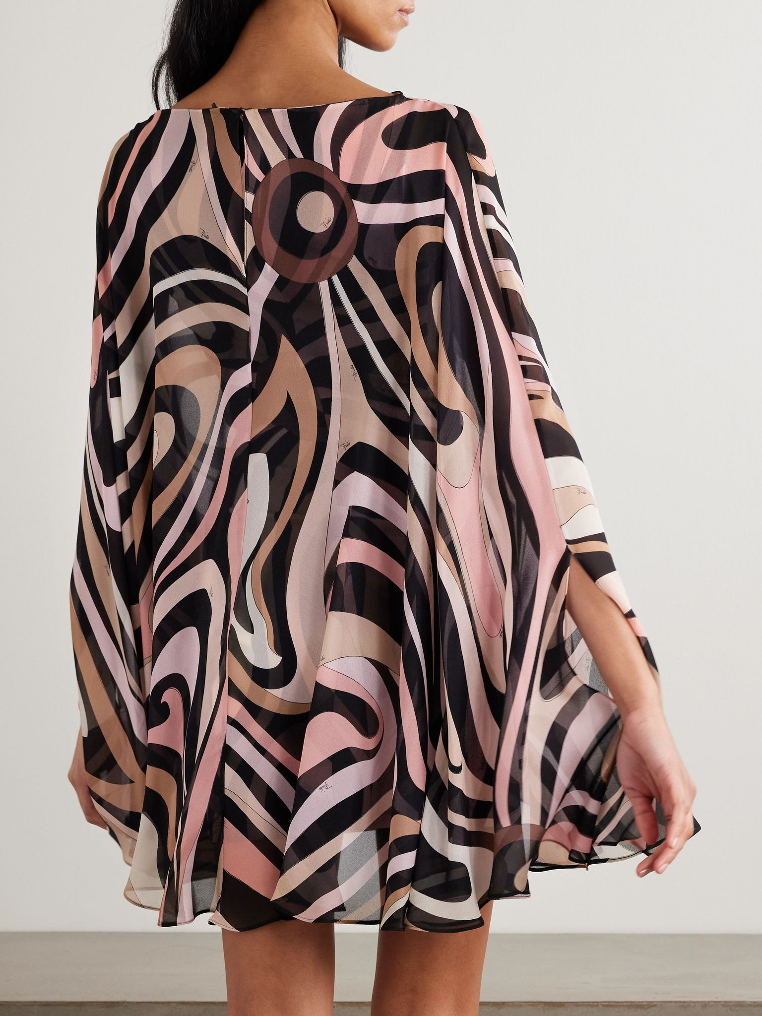 Cape-effect printed silk crepe de chine and stretch-jersey mini dress Pink - 4