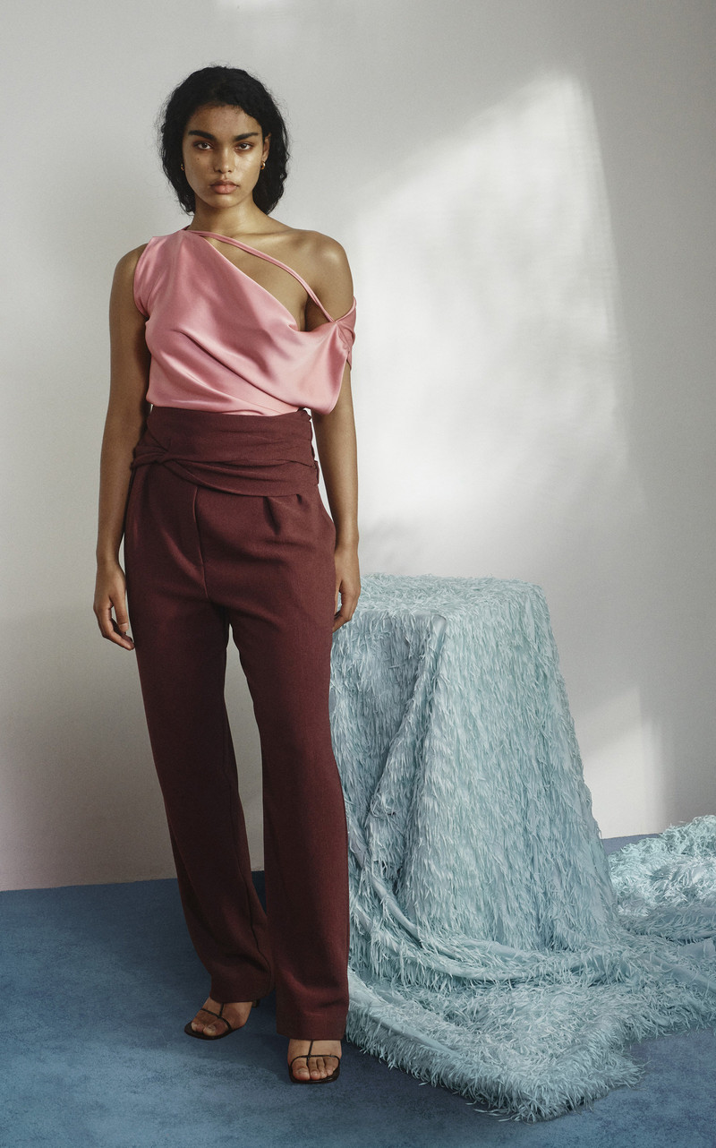 Paris Georgia Christophe Draped Satin Off-The-Shoulder Top pink outlook