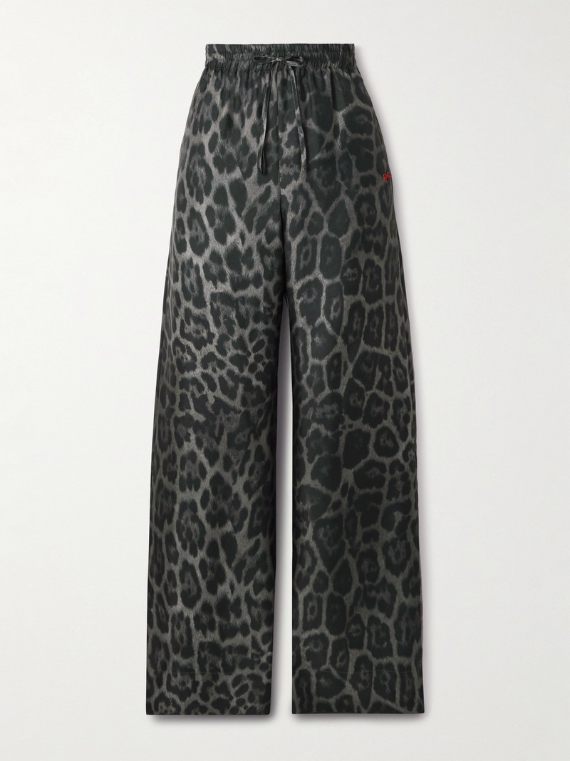 Leopard-print Organic Silk-satin Wide-leg Pants 1