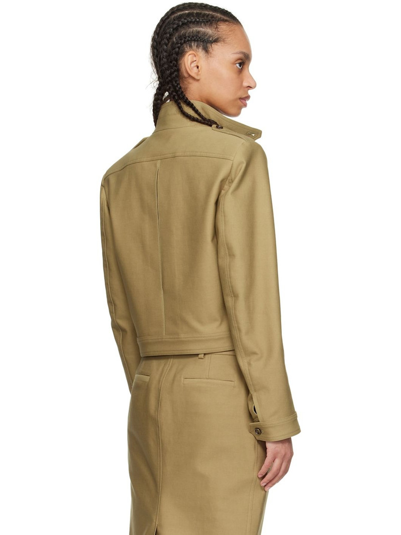 Khaki Stand Collar Cropped Safari Jacket 3