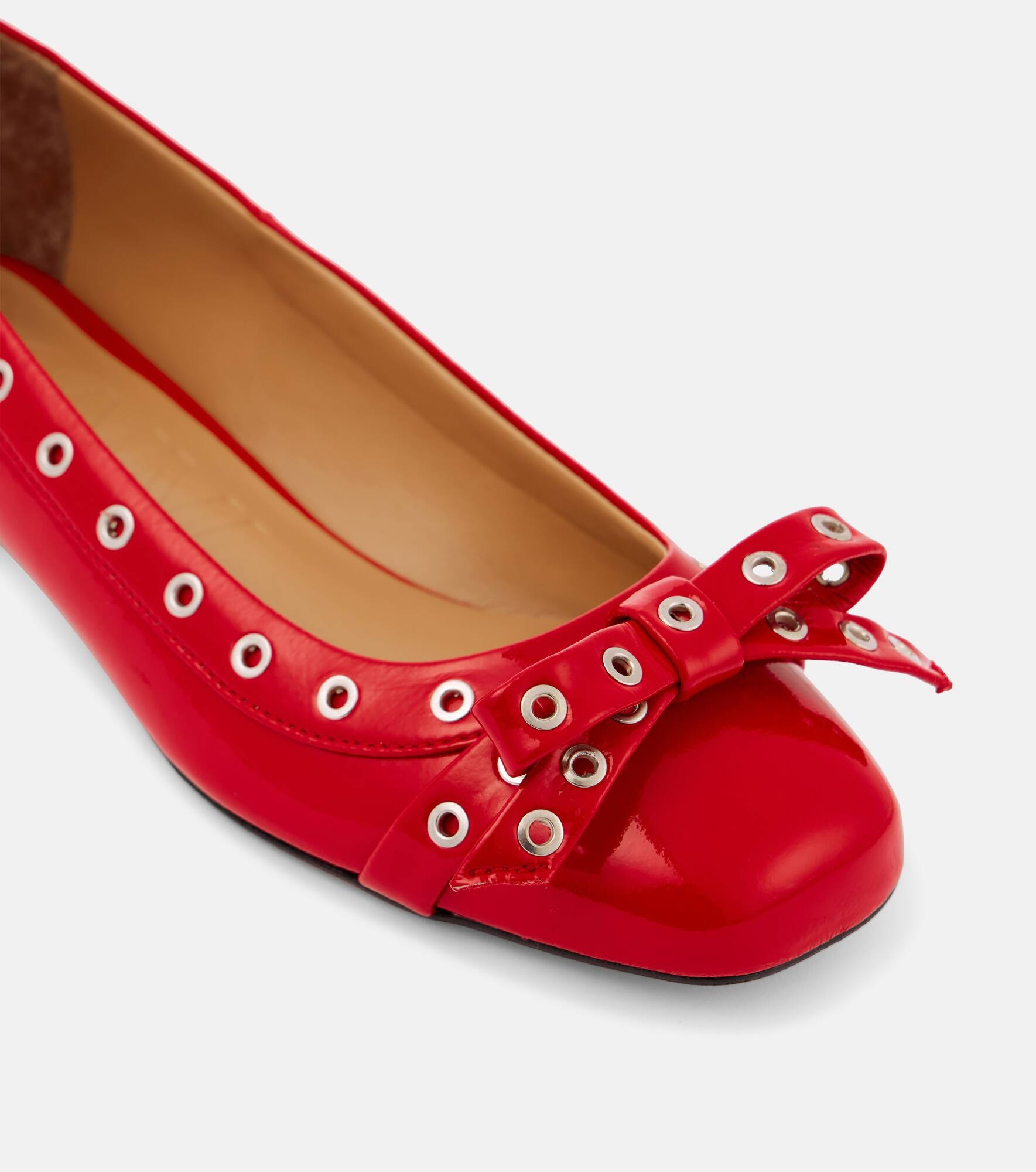 Bow-detail faux leather ballet flats - 5