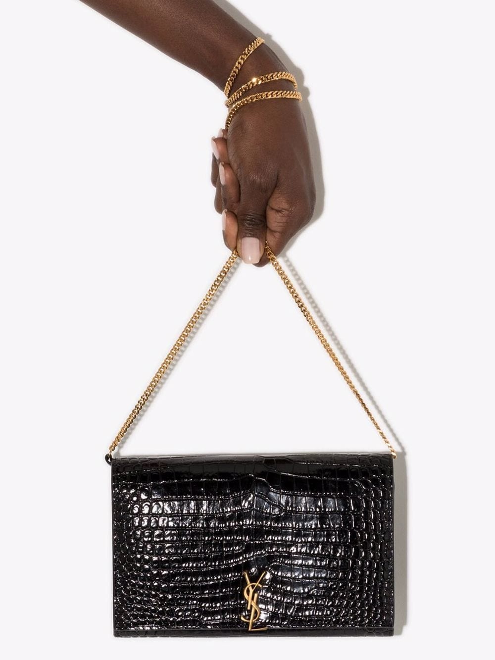 crocodile-embossed glossy leather crossbody bag - 4