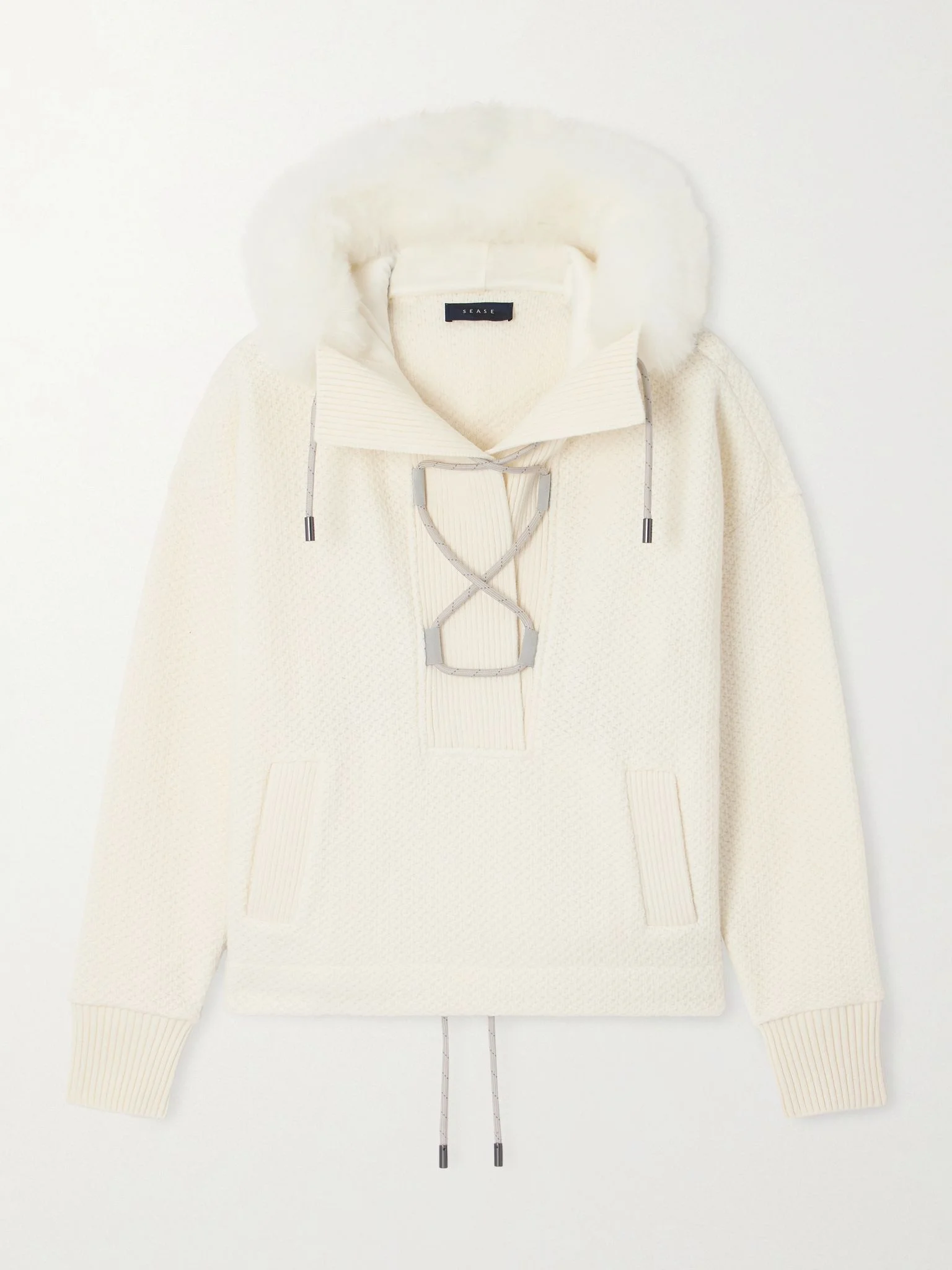 Shearling-trimmed wool hoodie White - 1