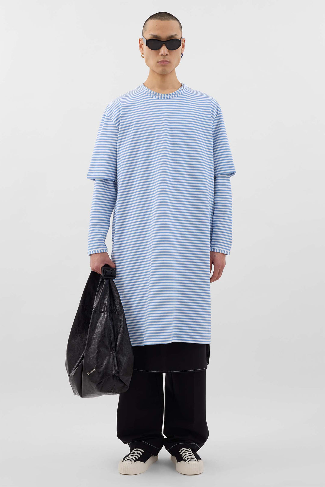 LONG MEGA OVER T-SHIRT / azure & optical white stripes - 3