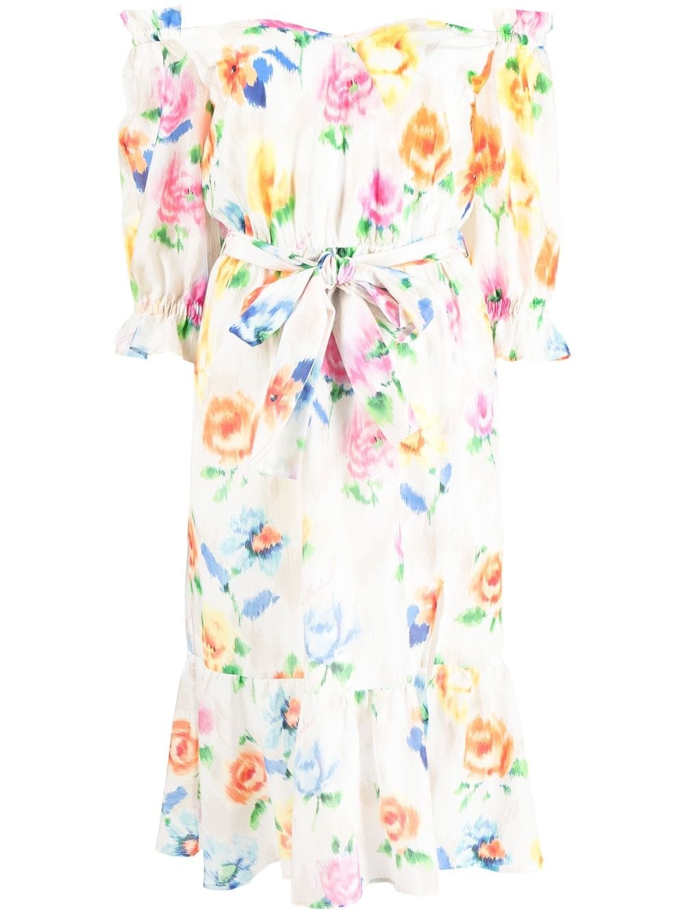 floral-print belted dress - 1