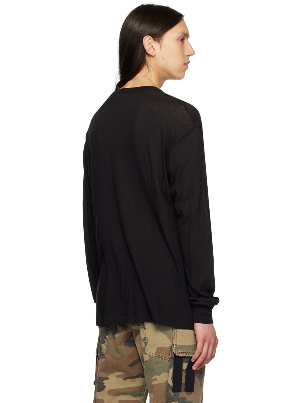 Black Crewneck Long Sleeve T-Shirt - 3