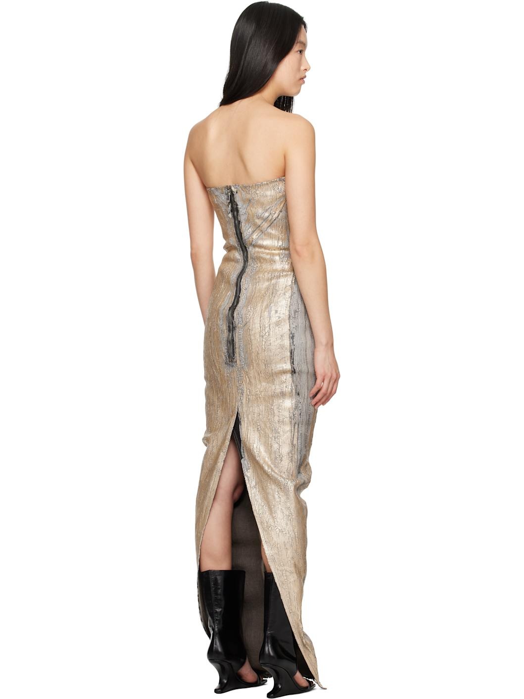 Gold Hollywood Bustier Denim Gown - 3