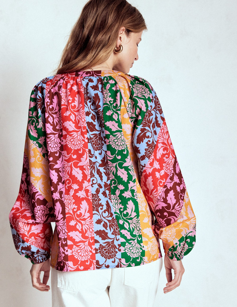 Long Sleeve Notch Top-Multi, Ornate Vine 5