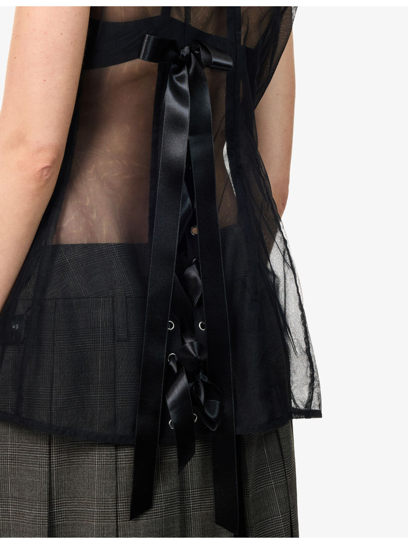 Ribbon-Embellished Semi-Sheer Mesh Top 6