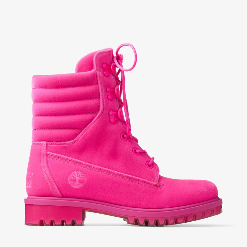 JIMMY CHOO X TIMBERLAND 8 INCH PUFFER BOOT Hot Pink Timberland Velvet Ankle Boots 1