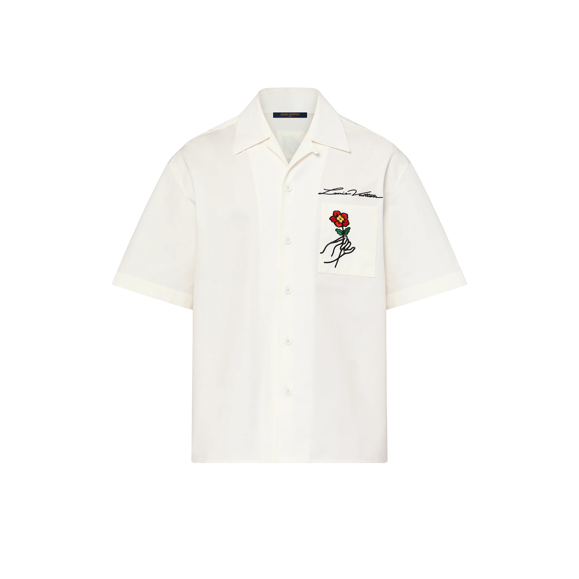 Open Collar Short-Sleeved Cotton Shirt - 1