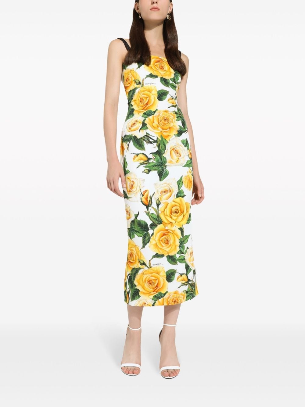 rose-print silk-blend midi dress - 2