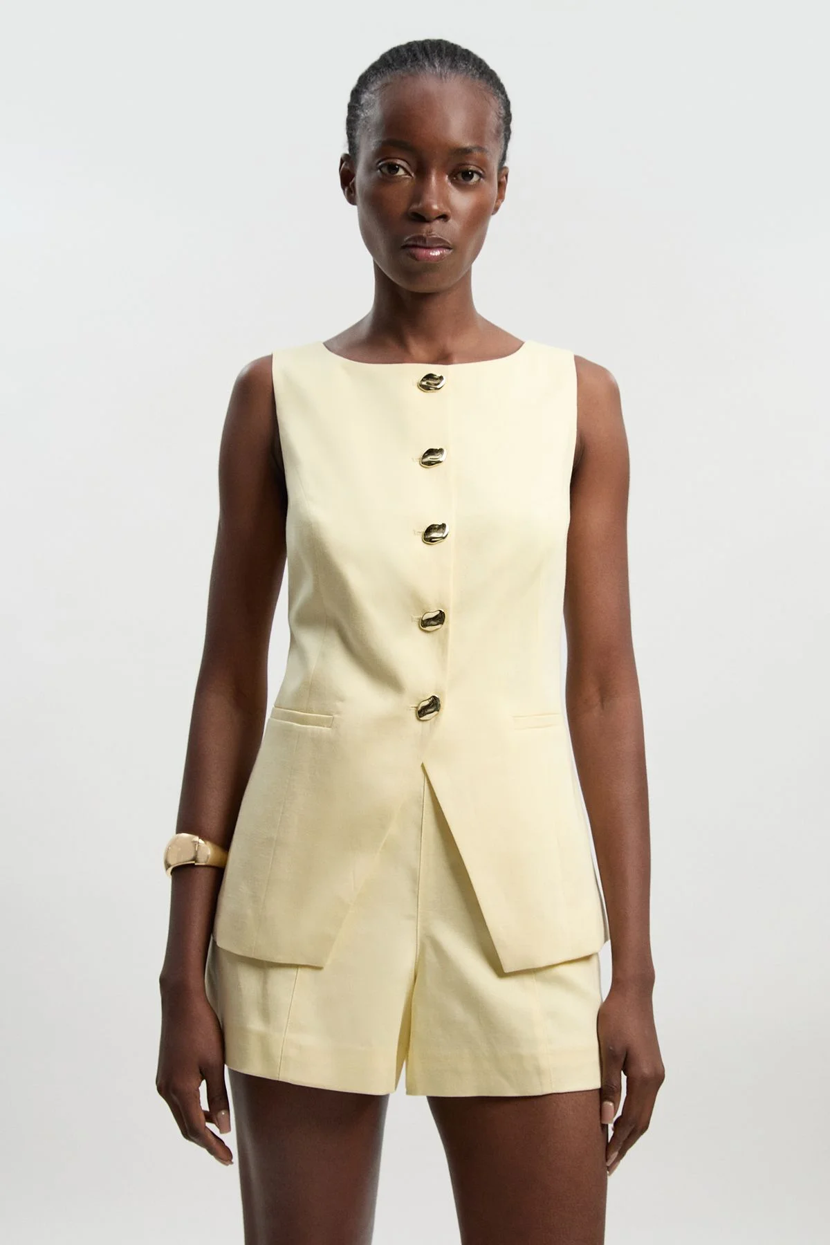Tailored Linen Button Front Short - 1