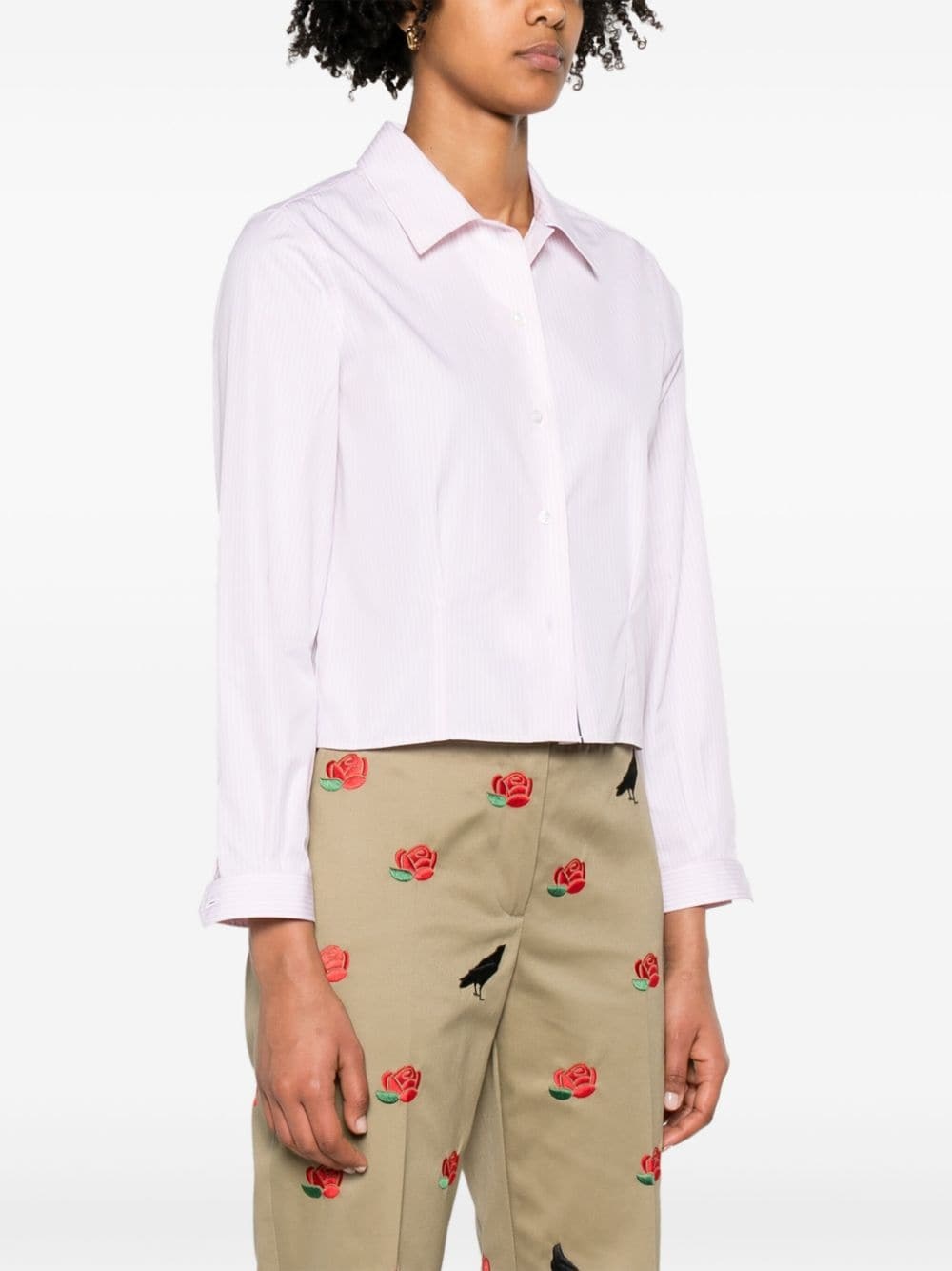 striped poplin cropped shirt - 3