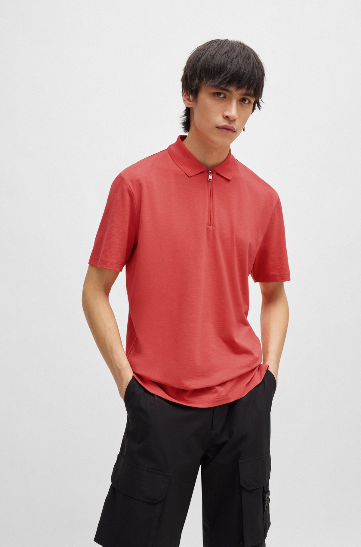 COTTON-BLEND POLO SHIRT WITH ZIP PLACKET - 2